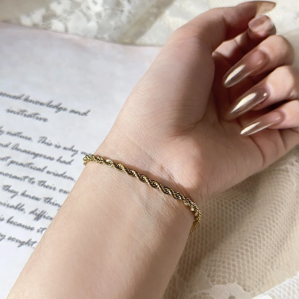 Stainless Steel Rope Chain Bracelet Women Bangle Gold Color Minimalist 3mm 4mm Hand Accessories Trend Hippie Jewelry Female C048 image 2