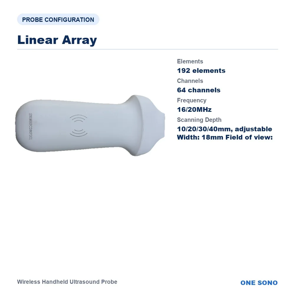 8H Wireless Handheld Ultrasound Probe, UHF Linear Array, 192 Elements, 64 Channels, 16.0/20.0MHz, for Thyroid, Breast