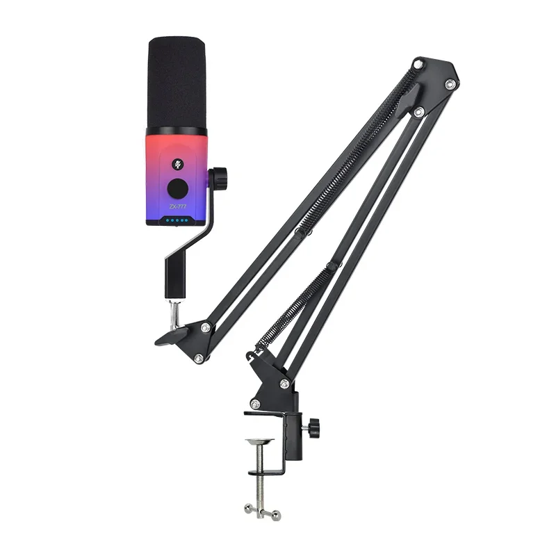 

ZX777-2 Dynamic Microphone Cantilever Bracket Type USB/XLR Mode Monitoring RGB Microphone for Phone PC Livestreaming