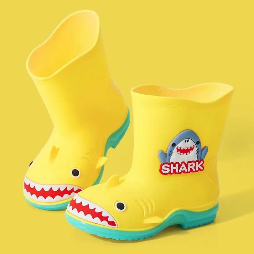 Women's Cute Cartoon Shark Children's Rain Shoes Plastic Anti slip Boys and Girls Waterproof Rain Boots Outdoor Water Shoes
