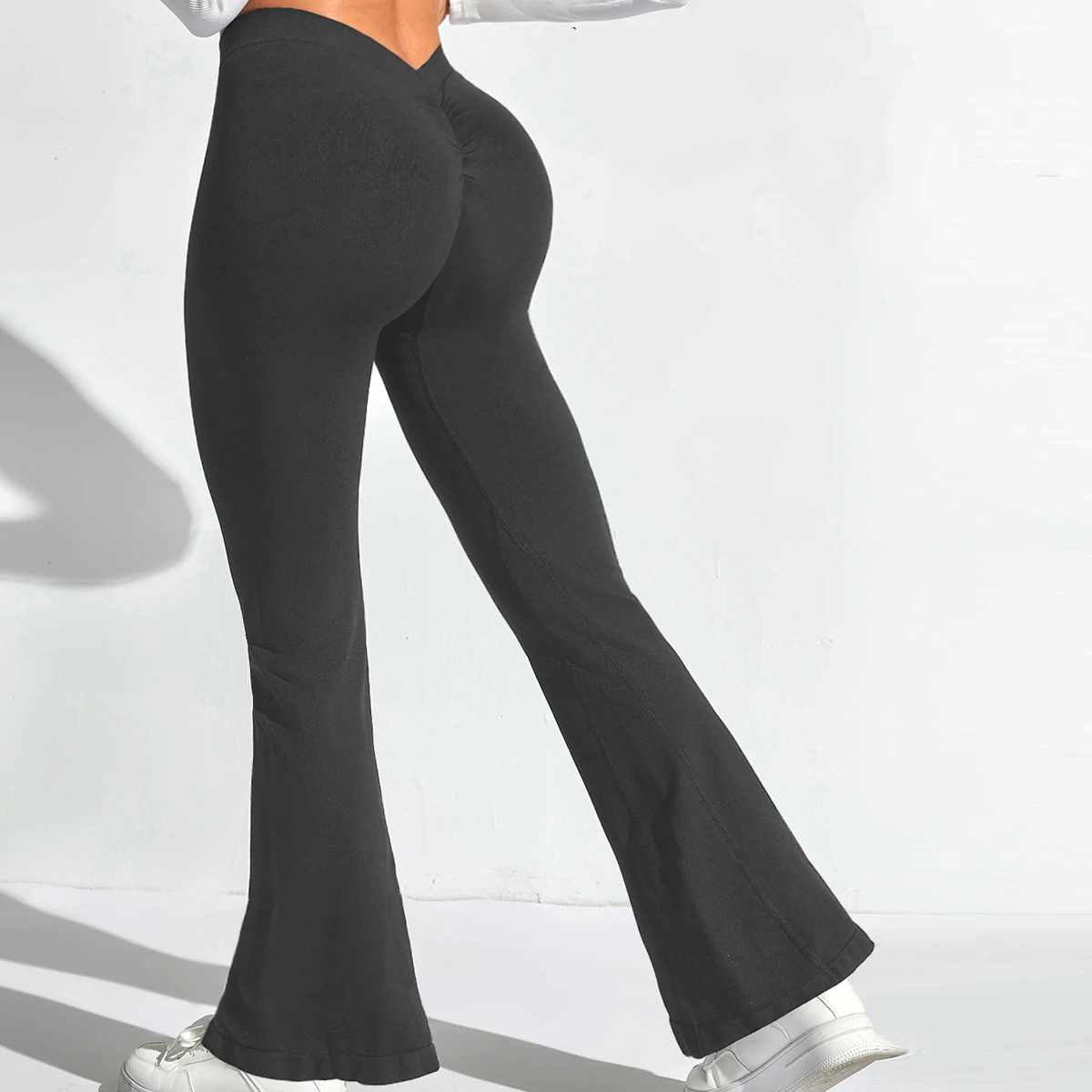 Women V Back Flared Leggings Gym Fitness Workout Trousers Yoga Pants Scrunch Sports Training Butt Lifting Tights Sportswear