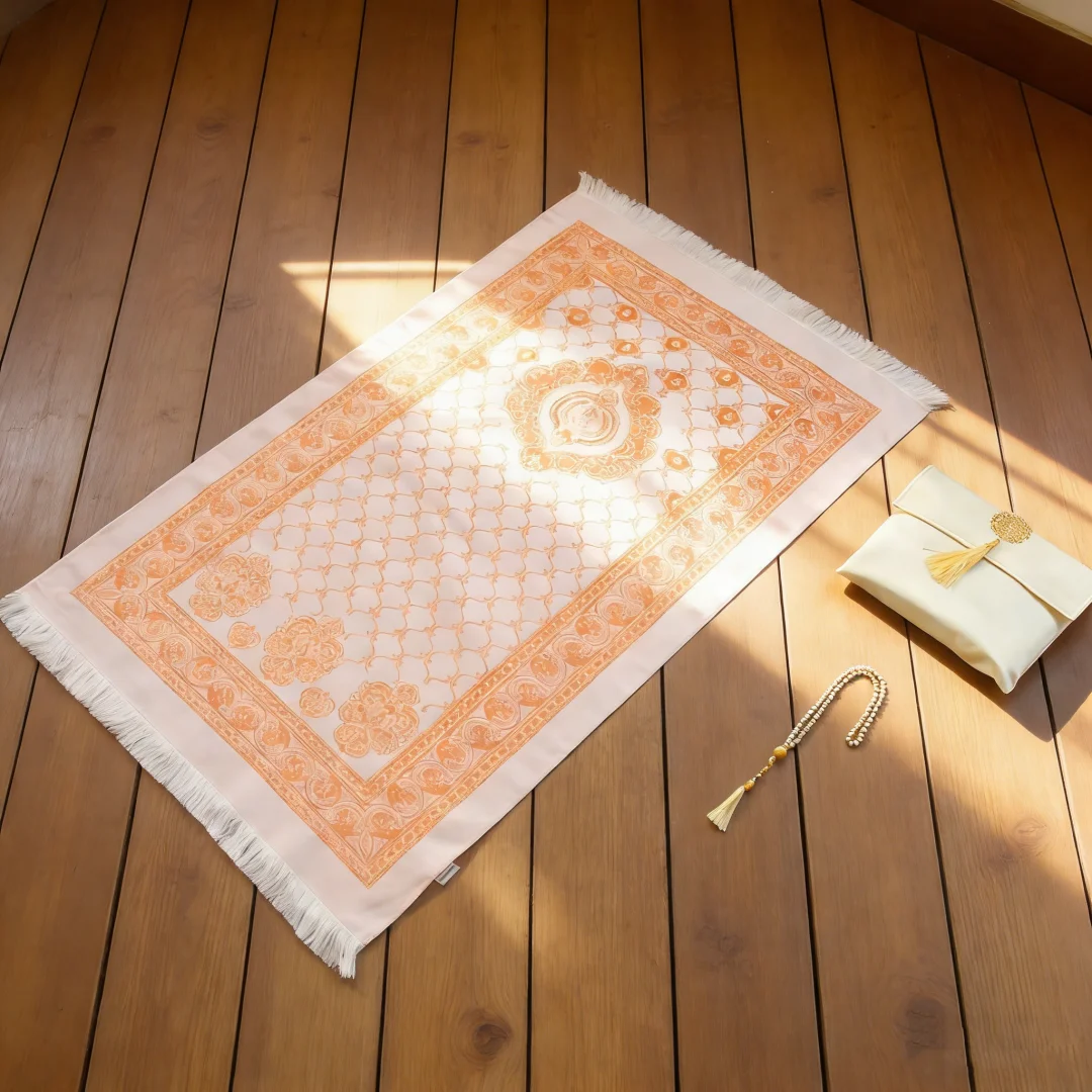 Portable three-piece faux silk bag set, prayer mat matched with tasbih faux silk storage bag, foldable household prayer mat