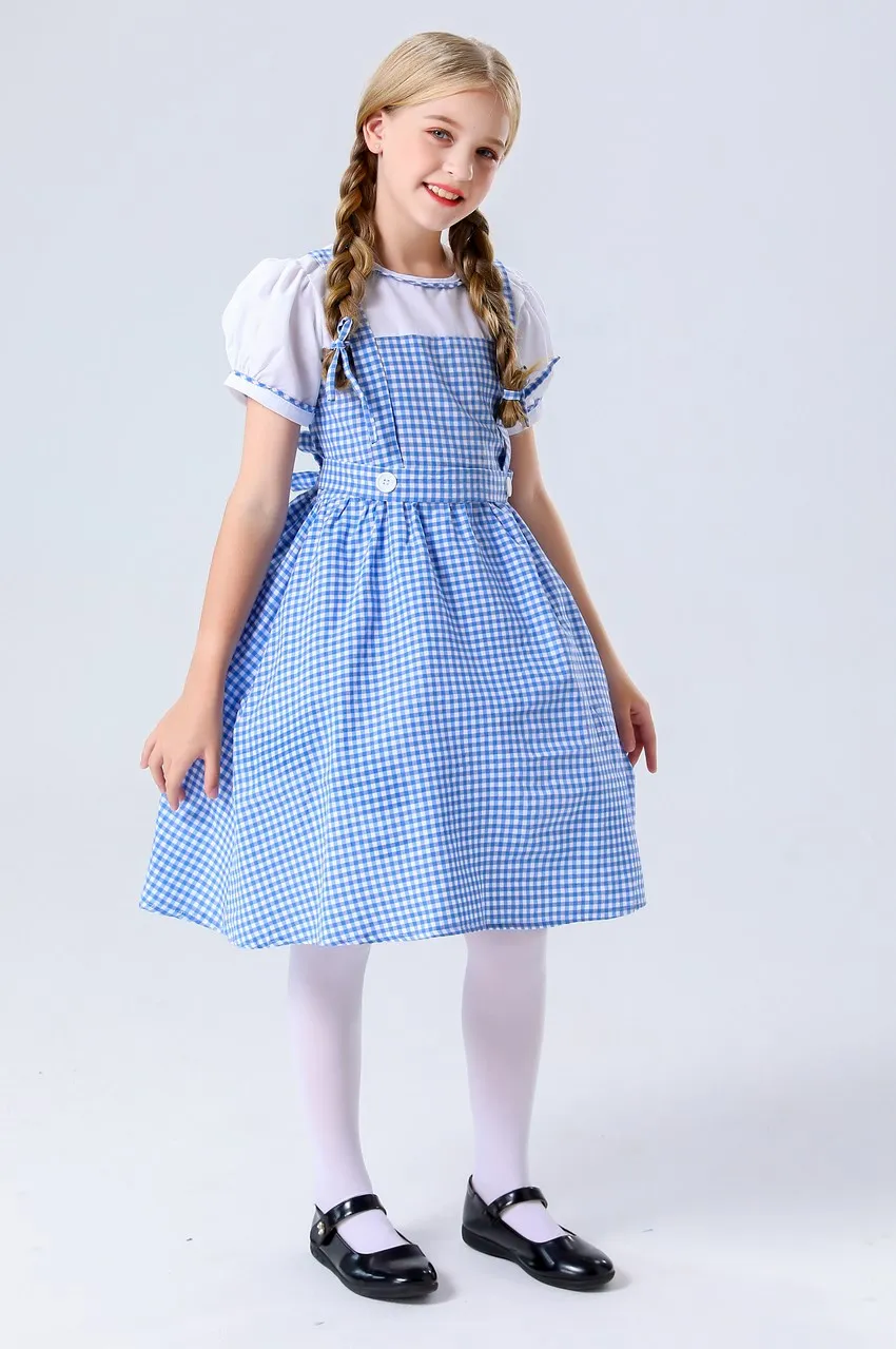 Traditionelles blaues kariertes Oktoberfest-Dirndl-Kostüm für Mädchen, Karnevalsparty, Cosplay-Kostüm – Detail 8