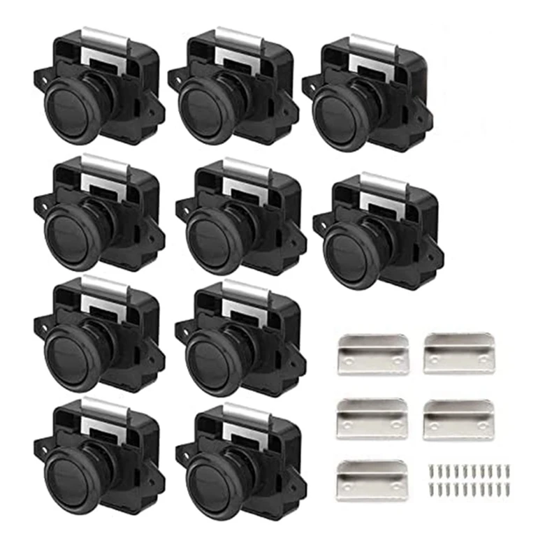 Pack Of 10 Locks, Metal Push Button Door Locks Furniture Locks Cabinet Locks Black