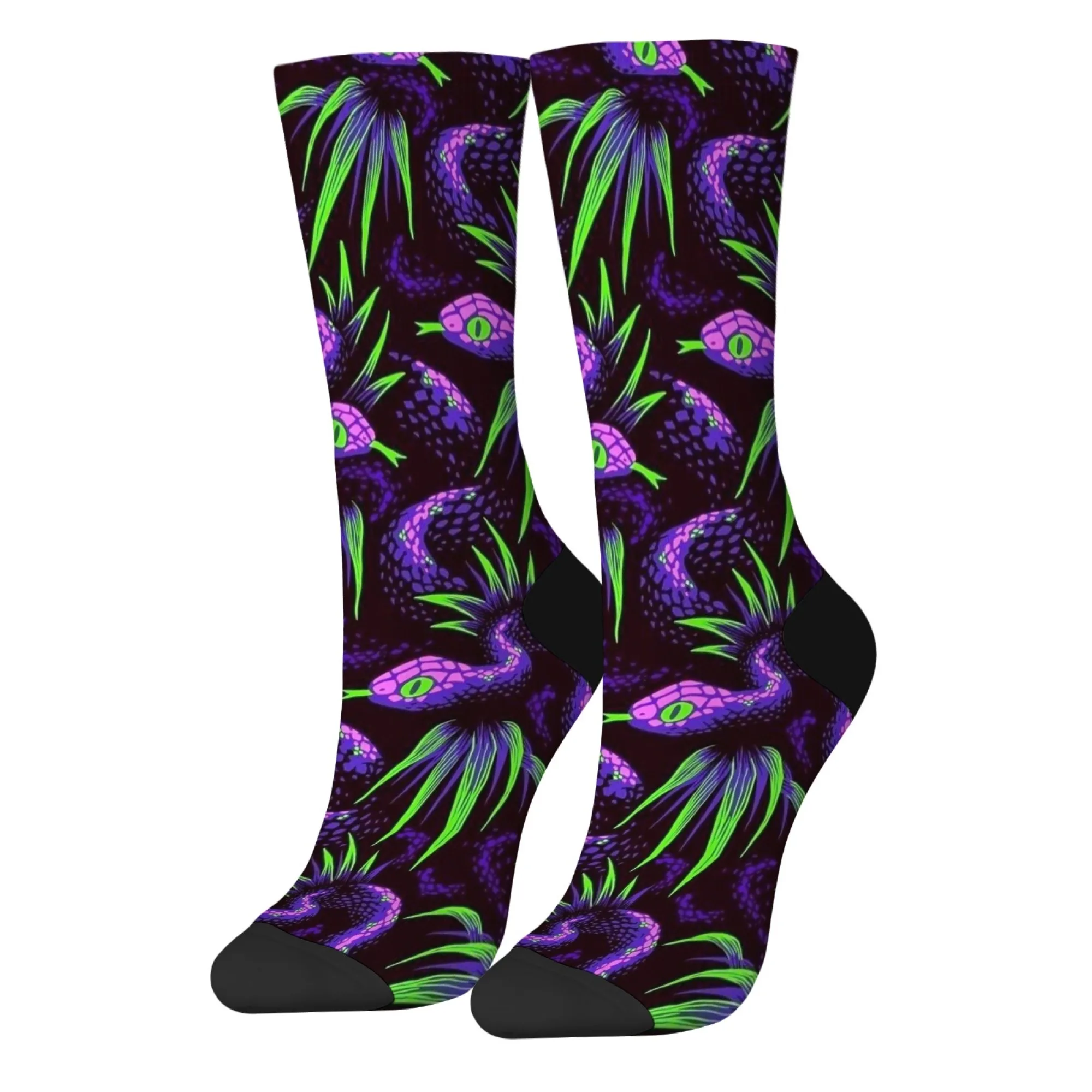 Dark Snake Art Crew-Socken, geheimnisvoller lila-grüner Schlangenmuster, Premium-Stoff für Wildtier-Themen, Geschenke und trendige Modeauswahl