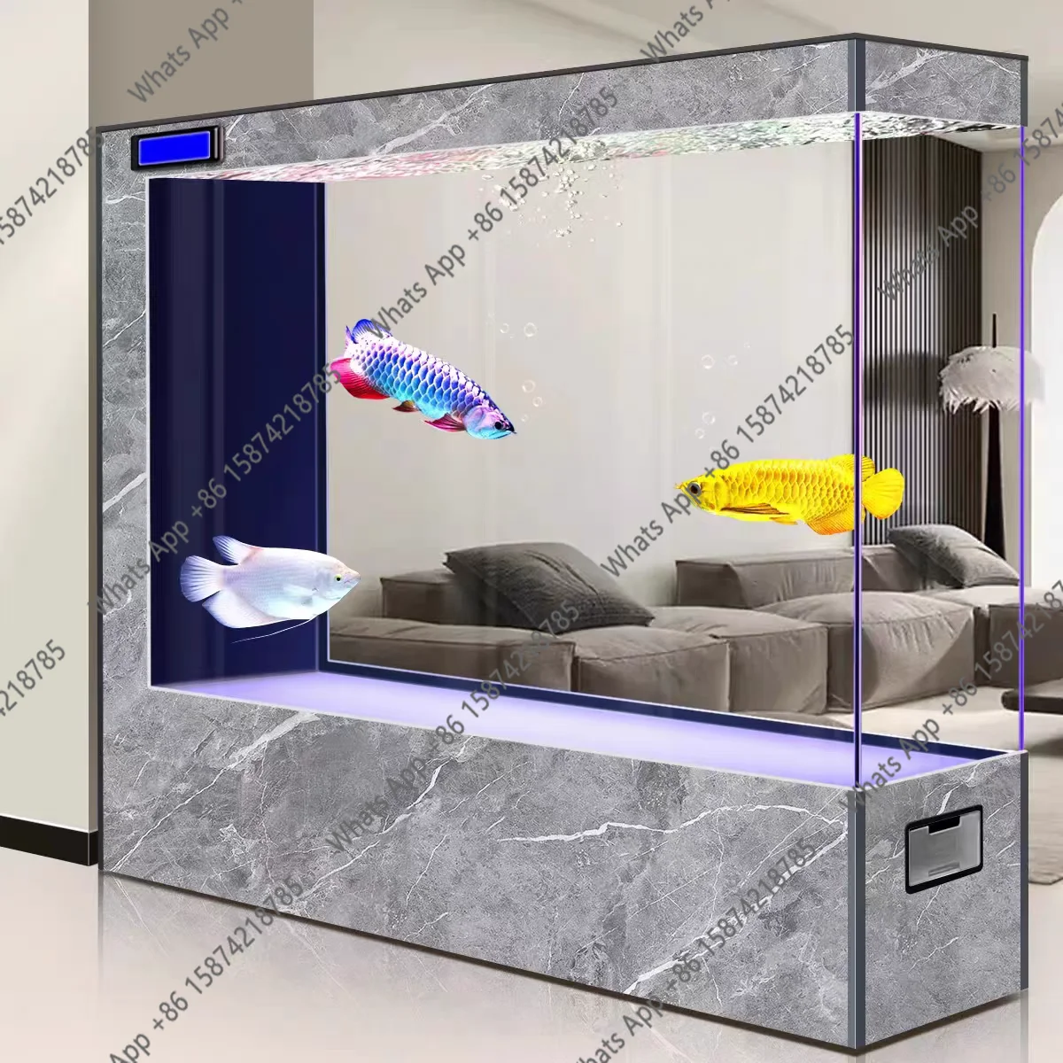 Light luxury glass fish tank screen partition household living room ecological cycle free of water change