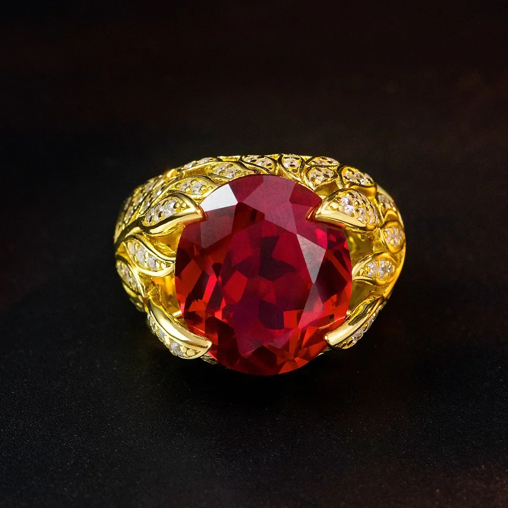 

New S925 Silver Luxury Ring 15ct Egg shaped Nurture Red Treasure 14 * 16 Wide Ring Fashion Ring marry Jewelry