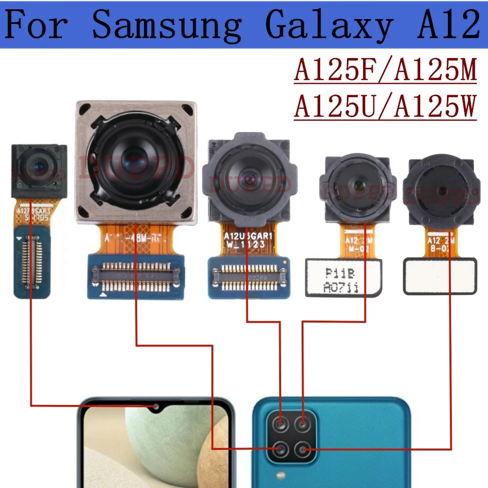 Rear Front Camera For Samsung Galaxy A12 A125 Selfie Facing Backside Frontal Back Camera Module Flex Repair Spare Parts