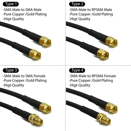 Imagen 2 del producto Cable Coaxial RG58 SMA macho a SMA hembra, 50ohm, montaje Coaxial RF de baja pérdida, Cable de extensión de antena WiFi, adaptador de conector Pigtail