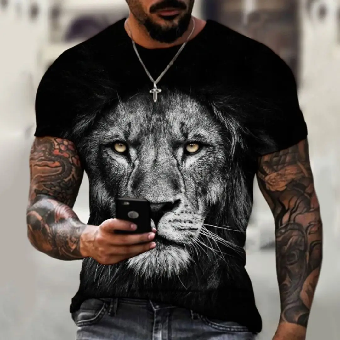 Men\'s Short Sleeve Tops Oversized Tees Shirt Men Design Clothes Tiger Fighting Animal Beast Fierce Lion/leopard 3D Print T-shirt