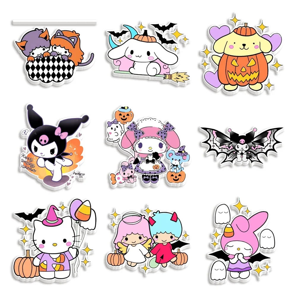 9pcs/set Mini Sanrio Charactors Halloween Horror Planar Resin Designs Crafts Hello Kitty My Melody Mixed Resin Sets