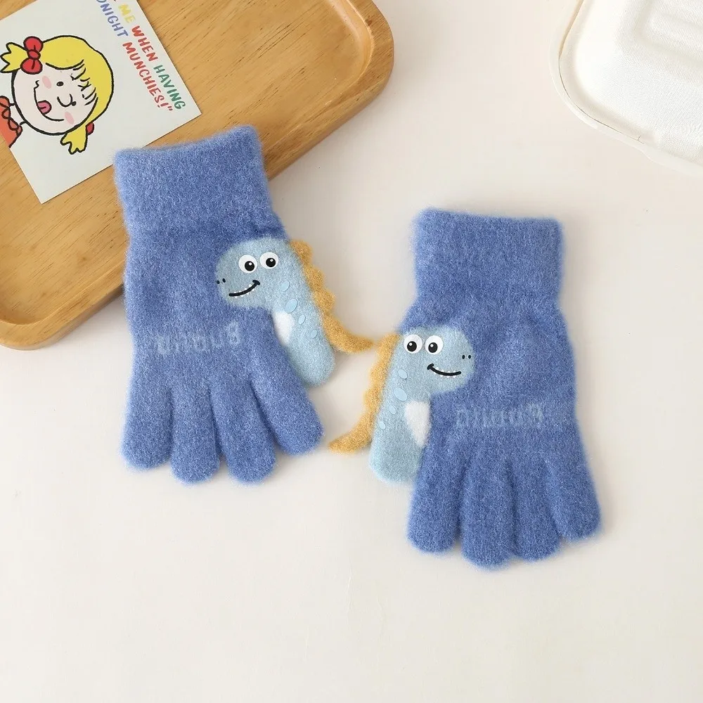Cartoon Thicken Full Finger Mittens Soft Warm Winter Dinosaur Gloves Anti-Cold Windproof Knitted Gloves Unisex