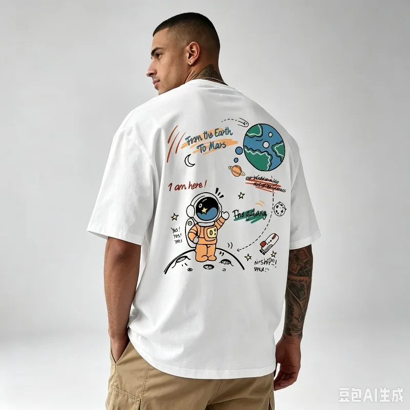 From the Earth to Mars Men’s Rocket Planet Print T-Shirt Soft Modal Casual Tee for Space Gift