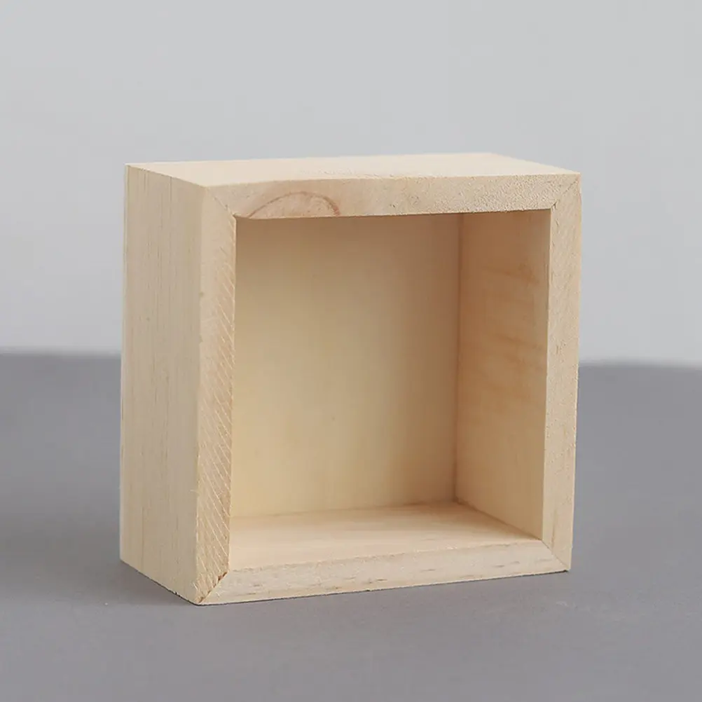 

6Pcs Wooden Craft Box Unpainted Square Storage Organizer for Jewelry Trinkets Desktop Container DIY Gift Box Set