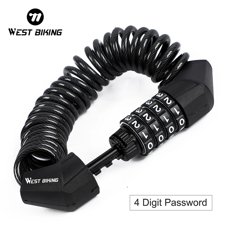 WEST BIKING Portable Helmet Lock 4 Digit Password Mini Anti-theft Bicycle Lock For Motorcycle Bicycle Scooter Cycling Cable Lock