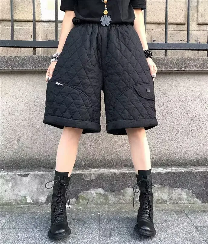 Neue Hose mit hoher Taille und weitem Bein 2023 Herbst Winter Baumwolle gepolsterte warme Shorts Frauen Femme Casual Ladies Shorts schwarze Stiefel Hosen