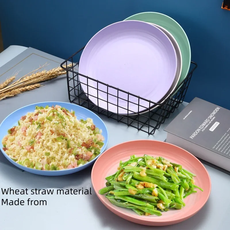 

5-цветный набор тарелок из пшеничной соломы, овощная тарелка для отеля, тарелка с фруктами, бытовая тарелка для скандинавского салата, посуда, пластиковая тарелка