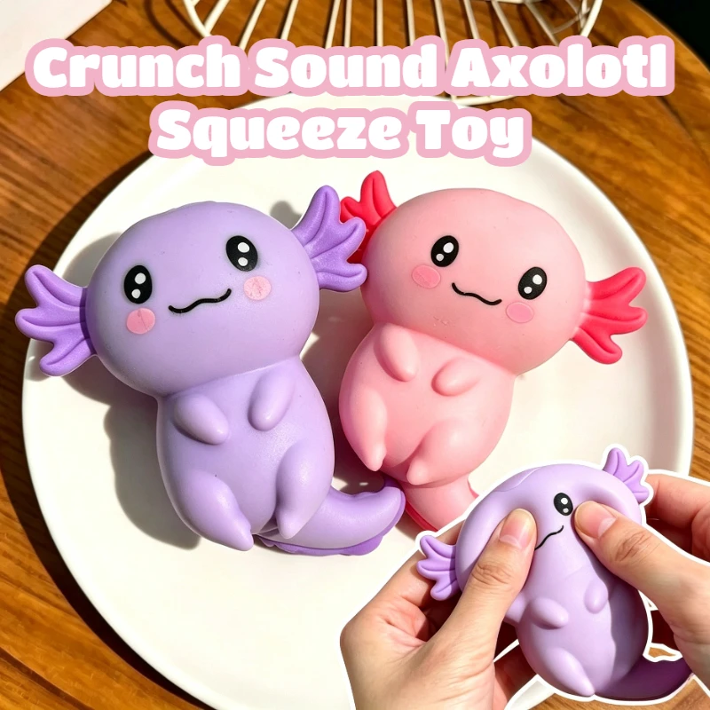 Crunchy Squishy Axolotl Squeeze Fidget Toy Internal Block Fill for Crispy Click Sounds Tactile Toy for Stress & Anxiety Relief