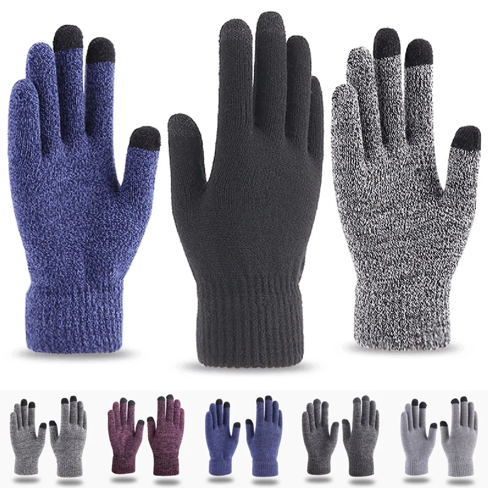 قفازات تعمل باللمس لممارسة الرياضة في الهواء الطلق ، قفازات محبوكة دافئة بإصبع كامل ، القيادة ، الشتاء ،