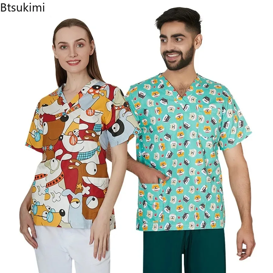 uniformes-de-enfermagem-femininos-com-estampa-manga-curta-decote-em-v-blusas-medicas-macacoes-para-trabalho-em-clinicas-enfermagem-spa-odontologia-e-veterinaria