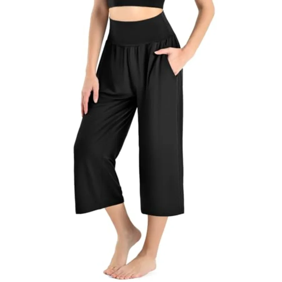 

Ipletix Capri Pants for Women High Waisted Casual Wide Leg Yoga Pants with Pockets for Travel Gym Exercise