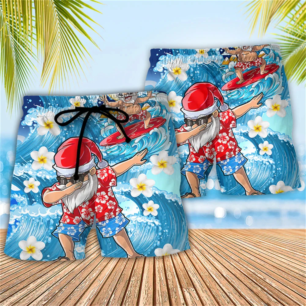 

Merry Christmas Santa Claus Male Shorts Summer Shorts Man Casual Sports Shorts Men Board Beach Hawaii Swimsuit Surf Swim Trunks