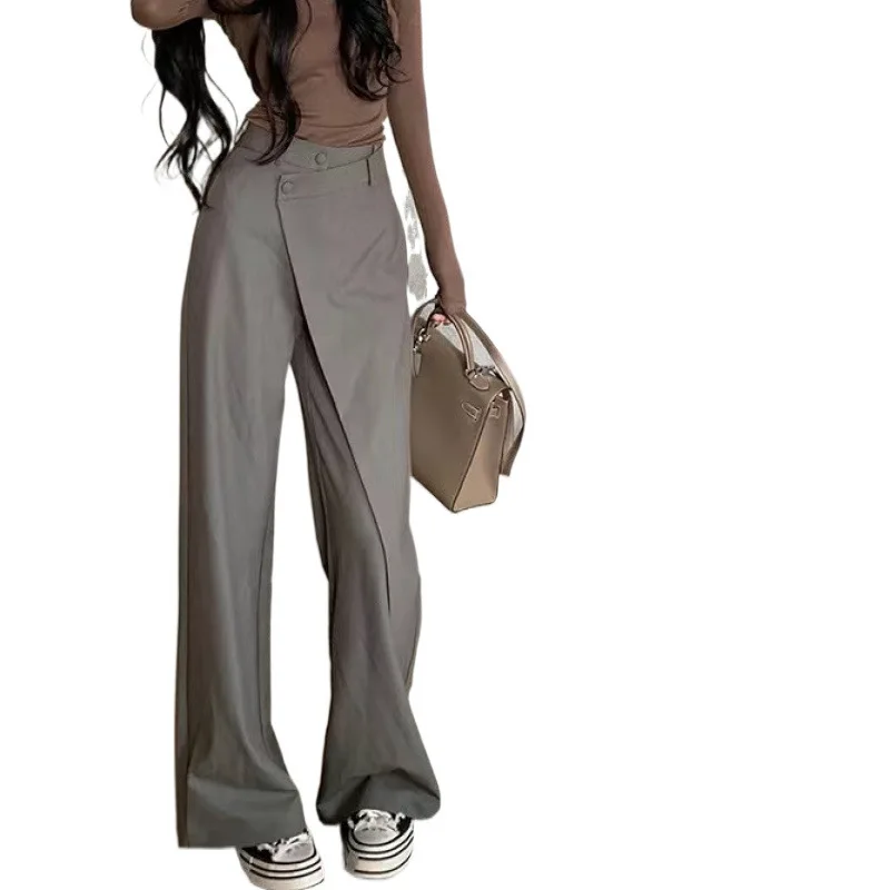 Women Suit Pants 2025Autumn Winter New Plus Size Women's Pants Unique Irregular Wide Leg High Waisted Straight Casual Trousers