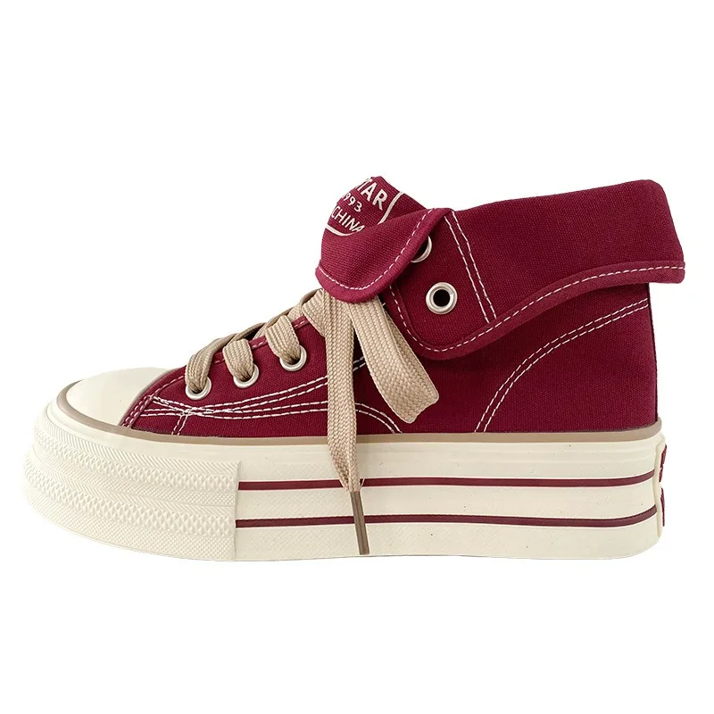 

Women's High-Top Canvas Shoes Two-Way Wear Casual Retro Popular Match All Autumn Season Breathable Korean Style Flat Heel