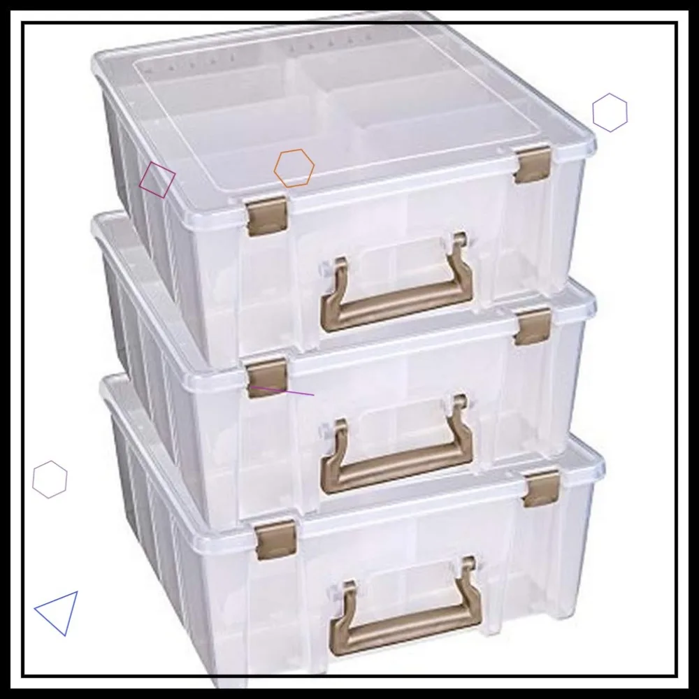 

Portable Art & Craft Organizers with Handles, 3-Pack Plastic Storage Cases, Clear & Gold
