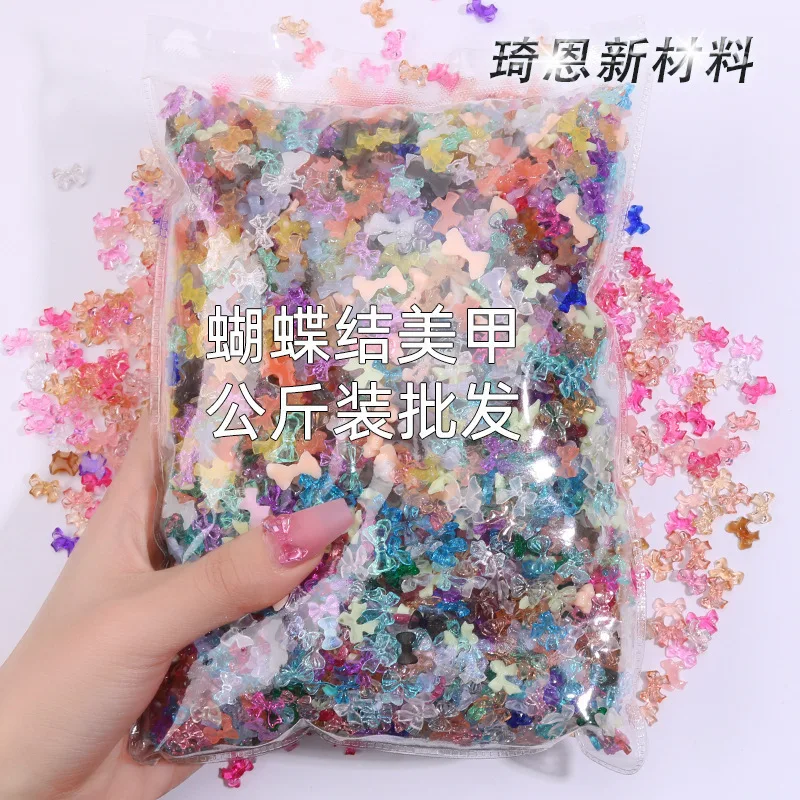 50/500-650pcs Mix Colors Assorted Mix 3D Kawaii Nail Charm 3D Bowtie Polar Lights Nail Decals Charm Bowknot for Nail Decoration