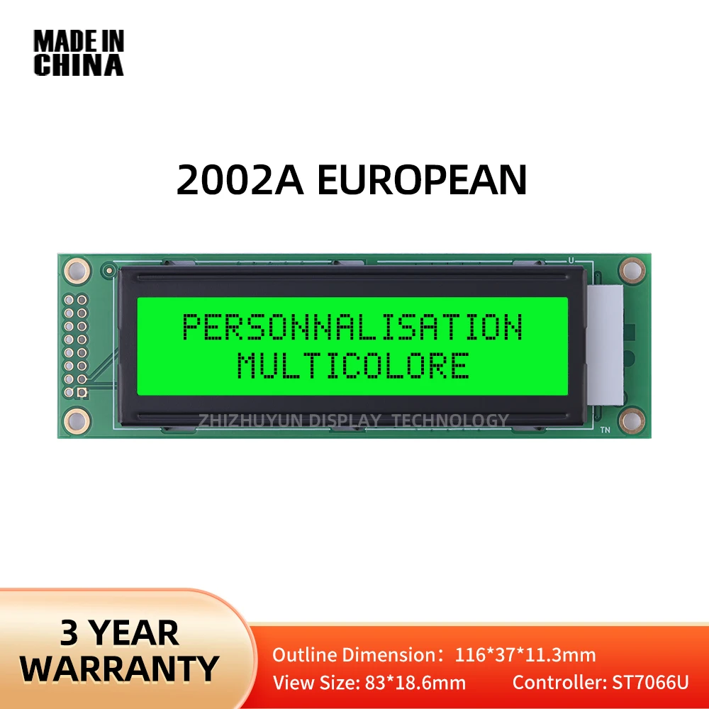 Tela européia do módulo do LCD do caráter, luz verde esmeralda, tela de exposição do amplificador audio, 2002A