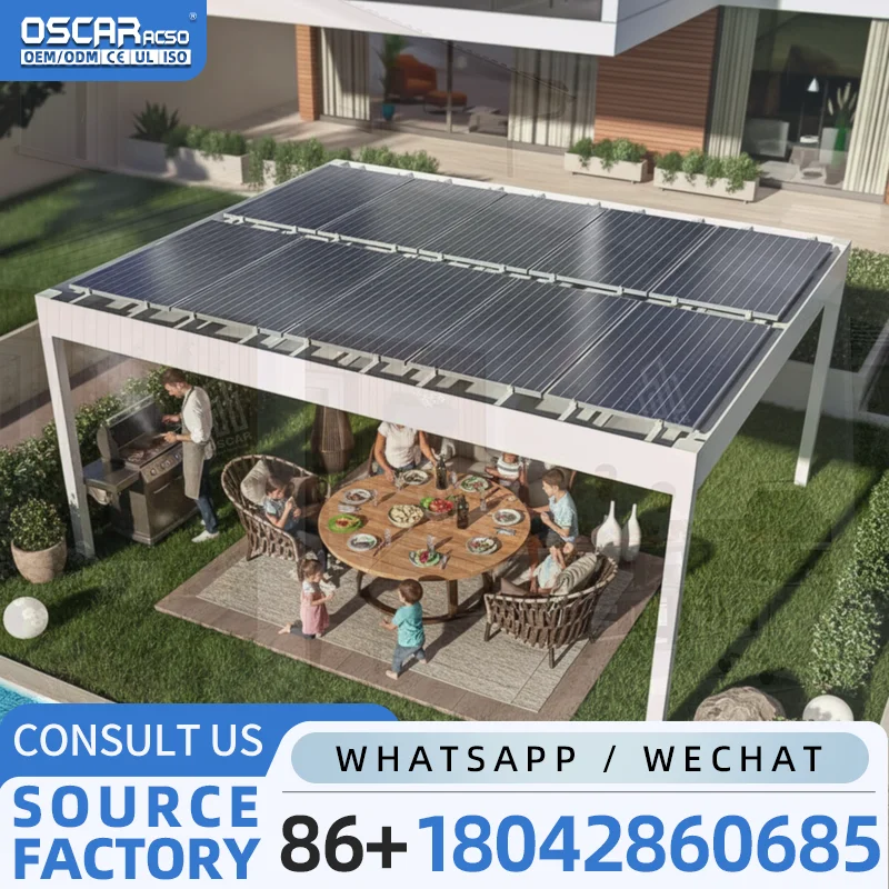 Motorised Freestanding Aluminum Louvered Pool Enclosure Patio Roof for Backyard Garden and Poolside pergola