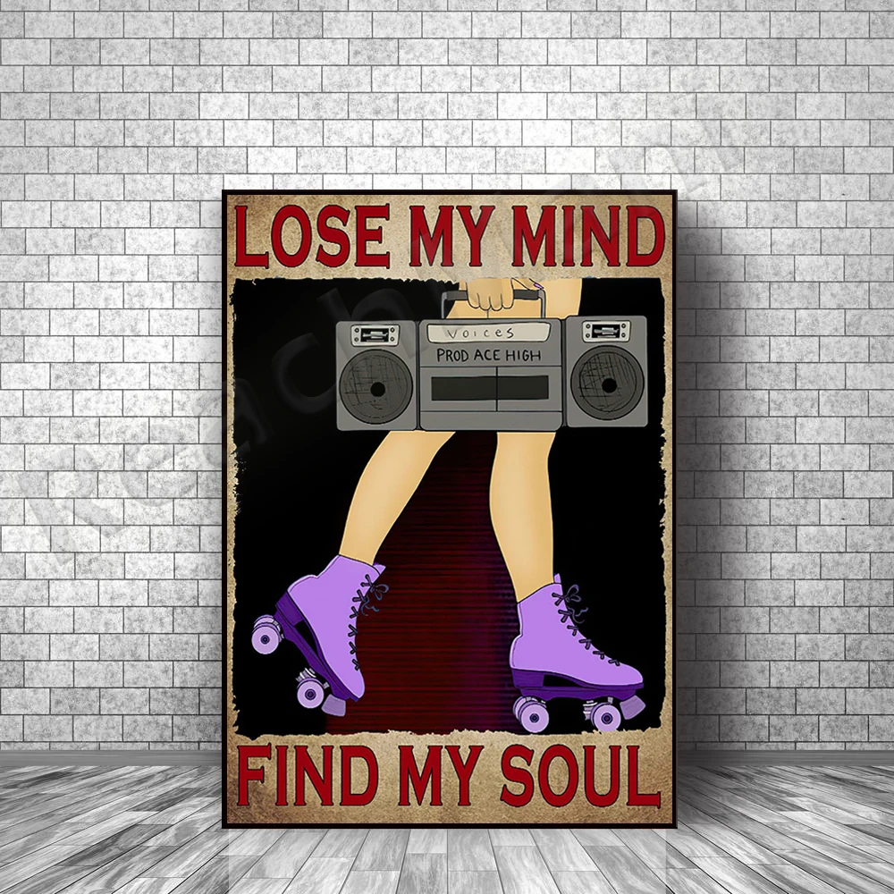 Roller Skating Lost Your Mind Find Your Soul Retro Poster, Funny Roller Skating Poster Print, Roller Skating Lover Gift