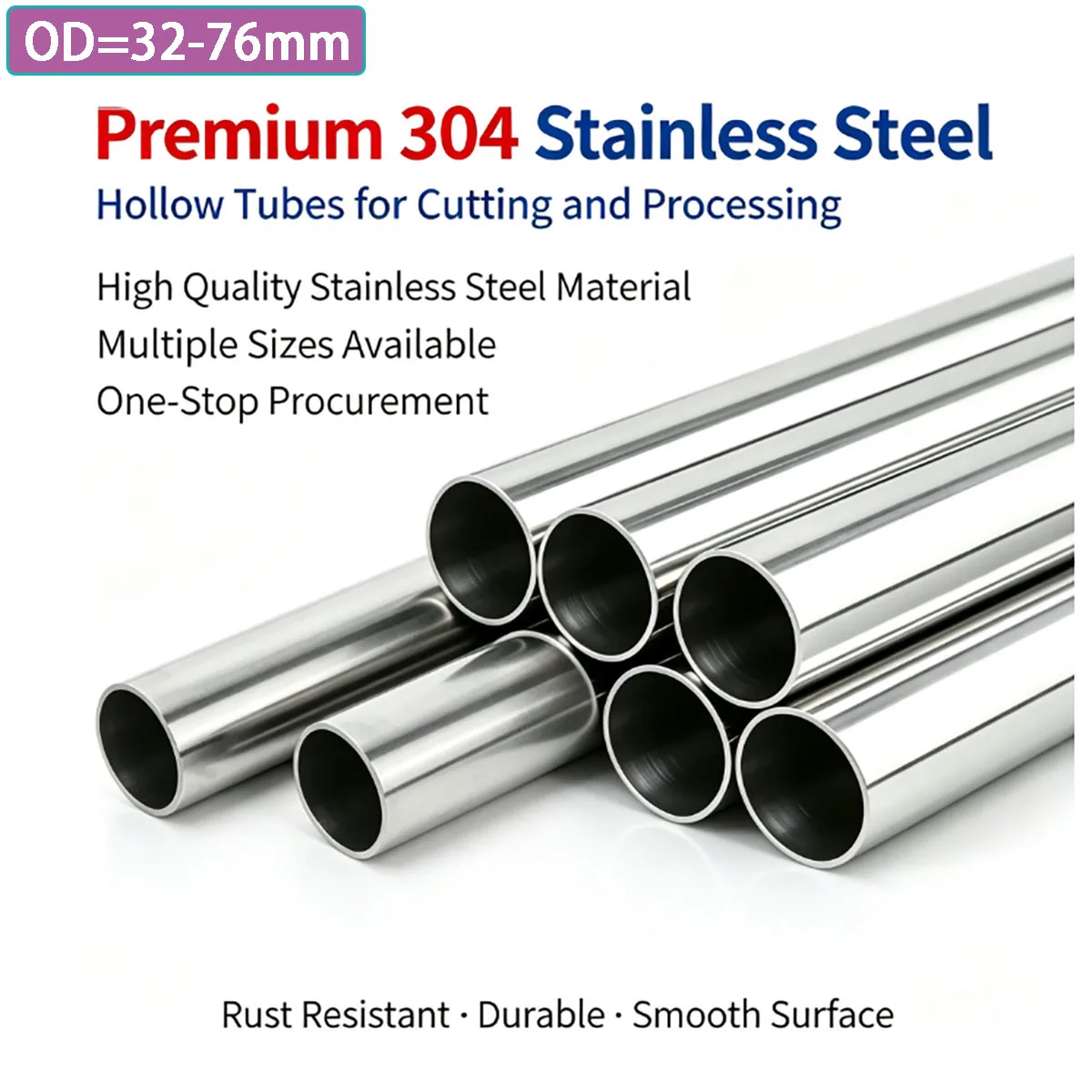 1Pcs 304 Stainless Steel Tube Industrial Pipe 10‑50cm Length, OD32‑76mm ID30‑74mm for Mechanical Equipment Pipeline Fabrication
