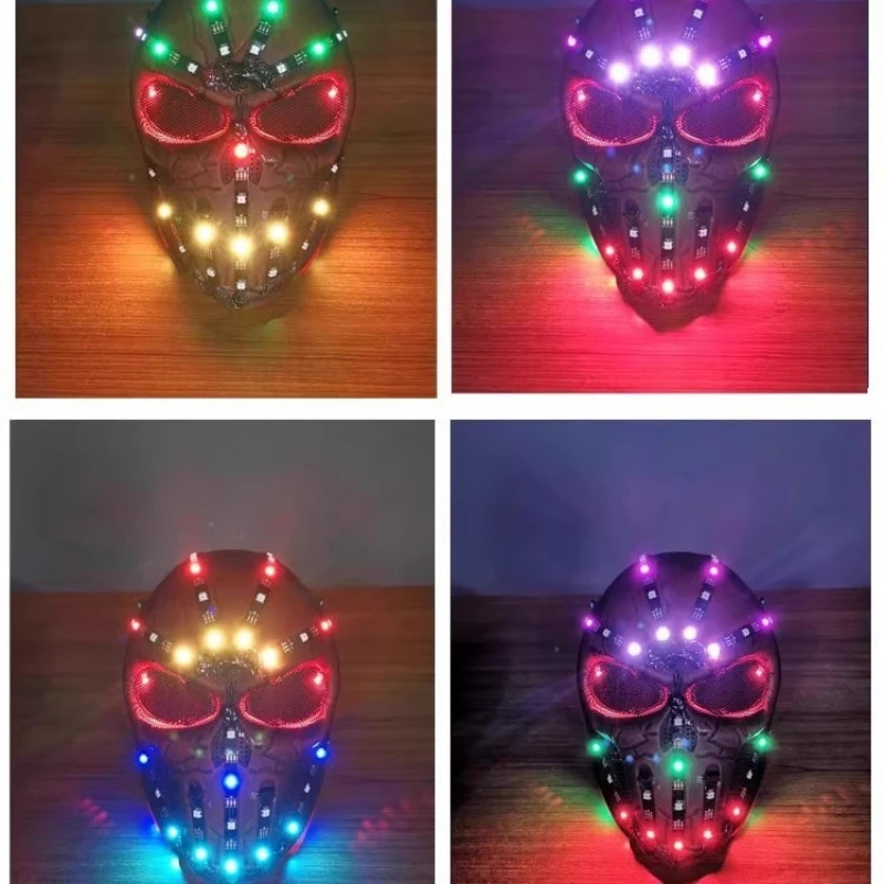 LED الليزر الخيال متوهجة قناع هالوين الجمجمة قناع شريط زر مسمار تأثيري جو الوجه الدعائم ملهى ليلي المرحلة خوذة