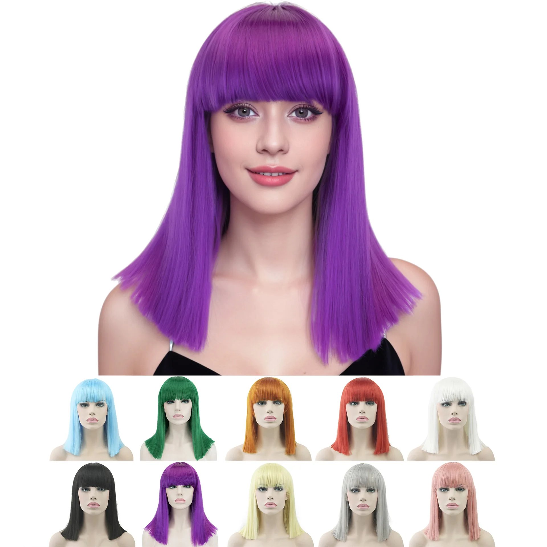 

Anime colored hair Qi Liu Hai Cospoay wig colored BoBo head student hair across the board short straight hair