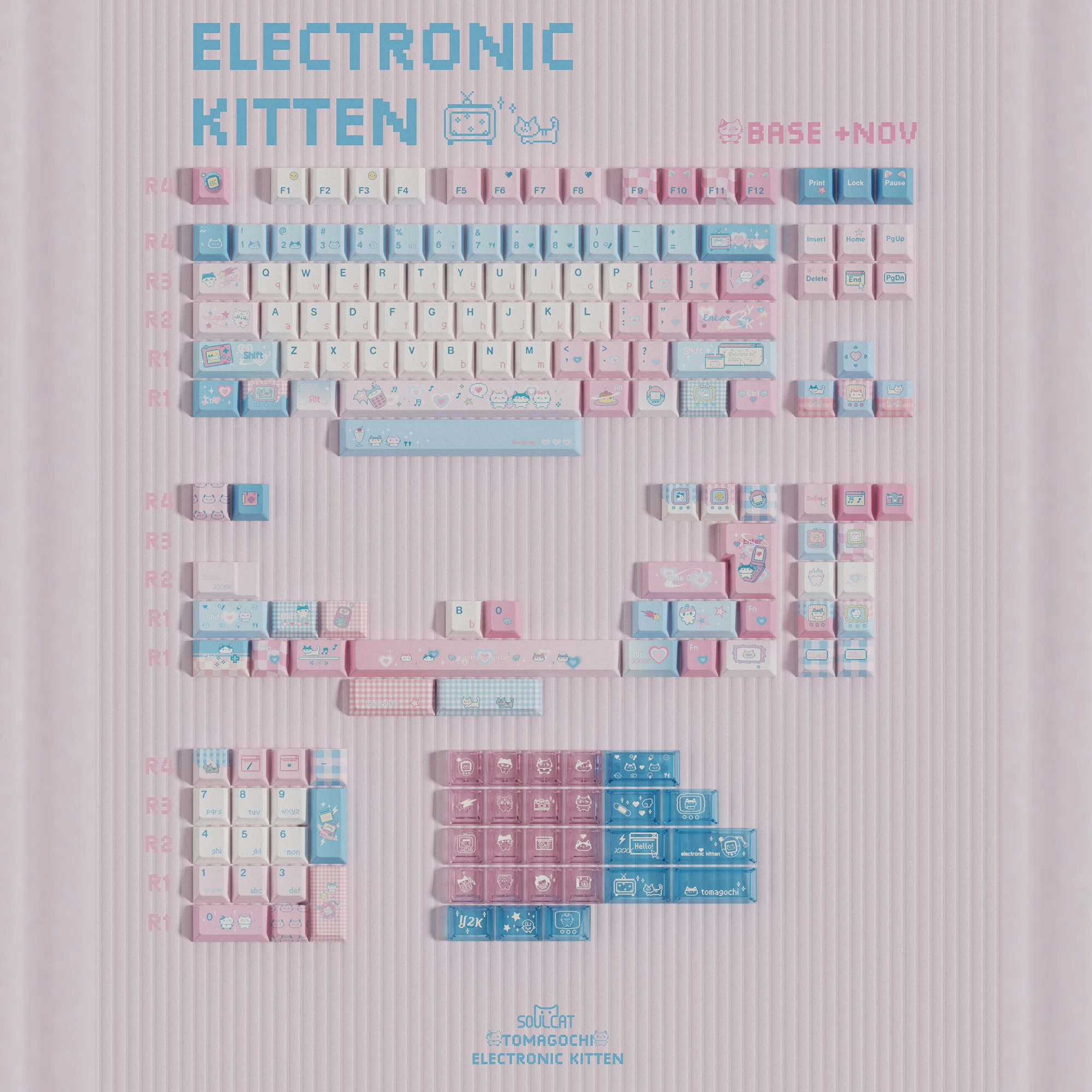 Chosfox&Soulcat 141+26 Tasten Elektronische Katzen-Tastenkappen PBT+PC Transparente Tastenkappen Cherry-Höhe Anpassbare Mechanische Tastatur-Tastenkappen – Detail 6