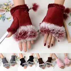 1 Pair Women Winter Warm Half-finger Gloves Sexy Faux Rabbit Fur Hand Wrist Winter Warmer Fingerless Gloves Fashion Accessories