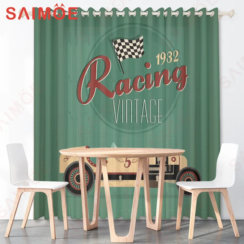 3D European American Retro Cars Custom Curtains City Building Posters Custom Thin Polyester Fabric Office Decorations with Hooks