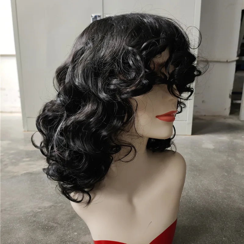 Black retro small wave short wig for women, messy, fluffy, curly, festive party style
