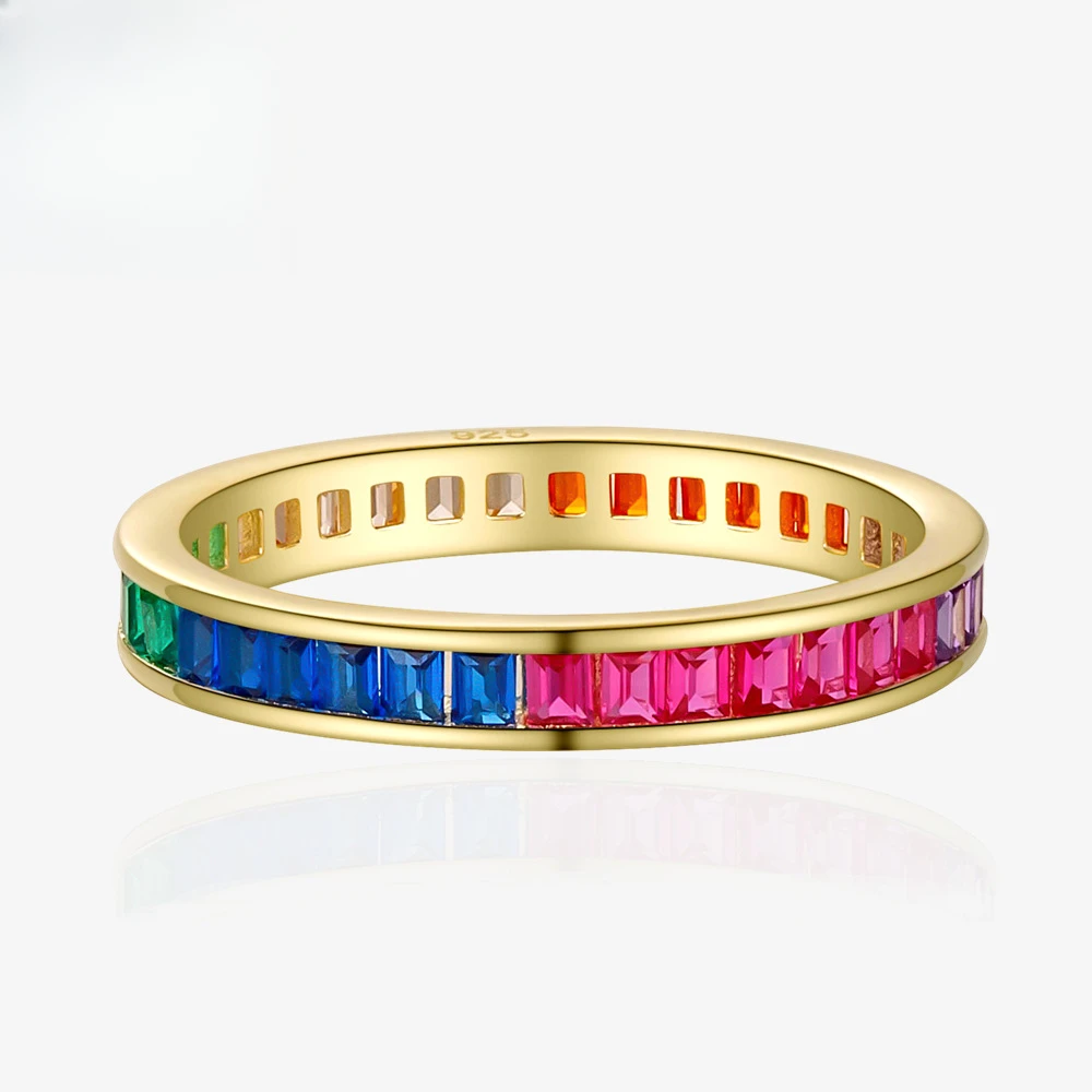 Track Set Colorful Diamond Ring for Women, Fashionable and Versatile, Simple and Luxurious Pure Silver Ring