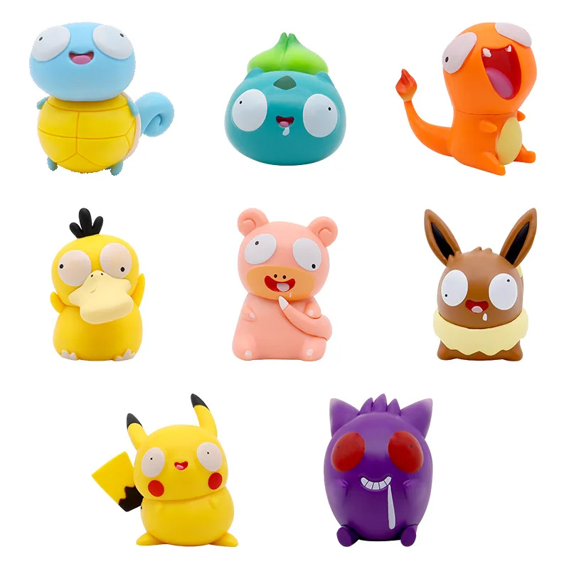 8pcs/set Pokemon Silly Kawaii Big Eye Pikachu Charmander Bulbasaur Funny Action Figure Dolls Toy Christmas Gift for Children