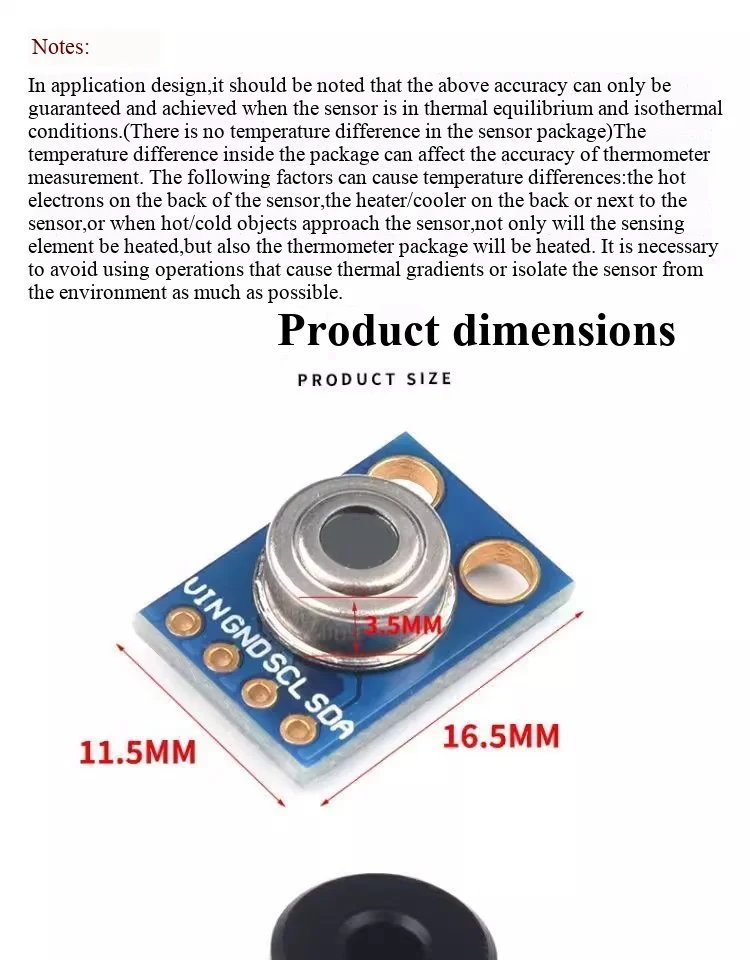 GY-906 MLX90614ESF BAA/BCC/DCI/DAA/DCC IR Infrarot-Temperaturmessungs-Sensormodul – Detail 7