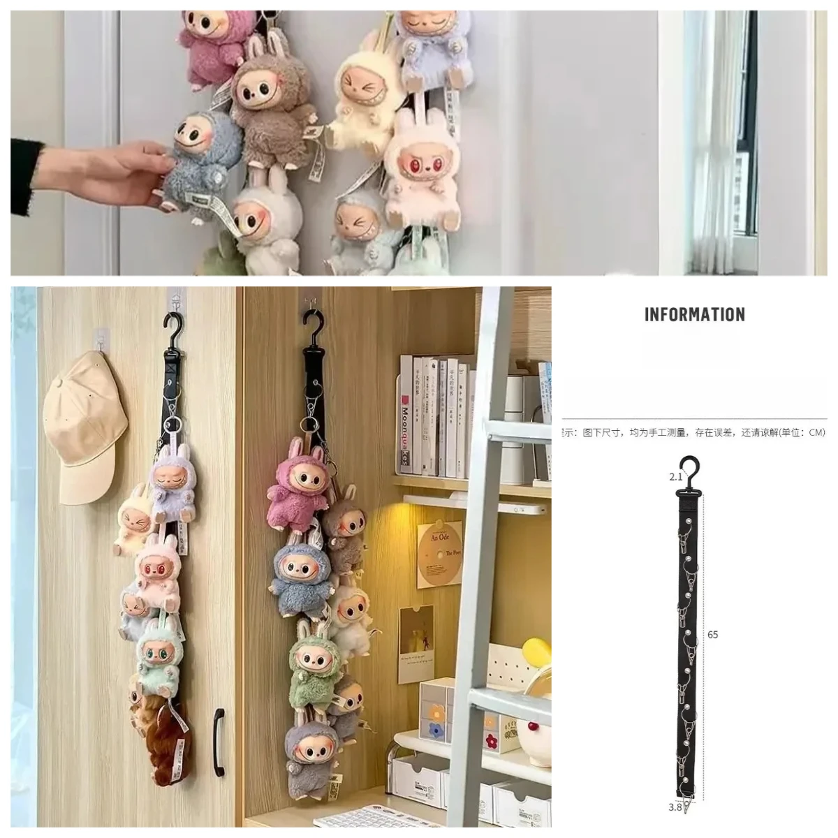 Doll Hanging Organizer Hanging Stuffed Animal Holder Durability Practical with Clips Doll Storage Display Strap for over Door