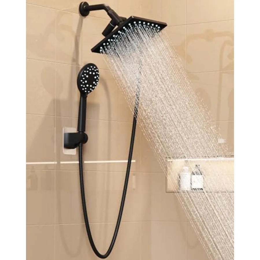 

High Pressure Rain Shower Head with Handheld, Square Rainfall Shower Heads with 5-Mode Handheld Spray Combo, Detachable Hand He
