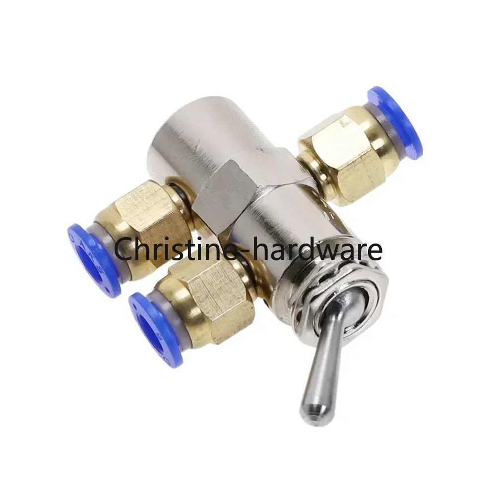 Detalhe 3 de Válvula solenoide Exhaust valve 2 Position 5 Way Toggles Cylindrical Mechanical Air Pneumatic Valve switch w Fiittings TAC2-4V Pneumática