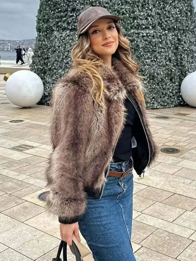 SLTNX Winter Women Elegant Long Sleeve High Neck Faux Fur Jackets Lady High Street Chic Thick Warm Loose Zipper Coats Outerwear - view 6