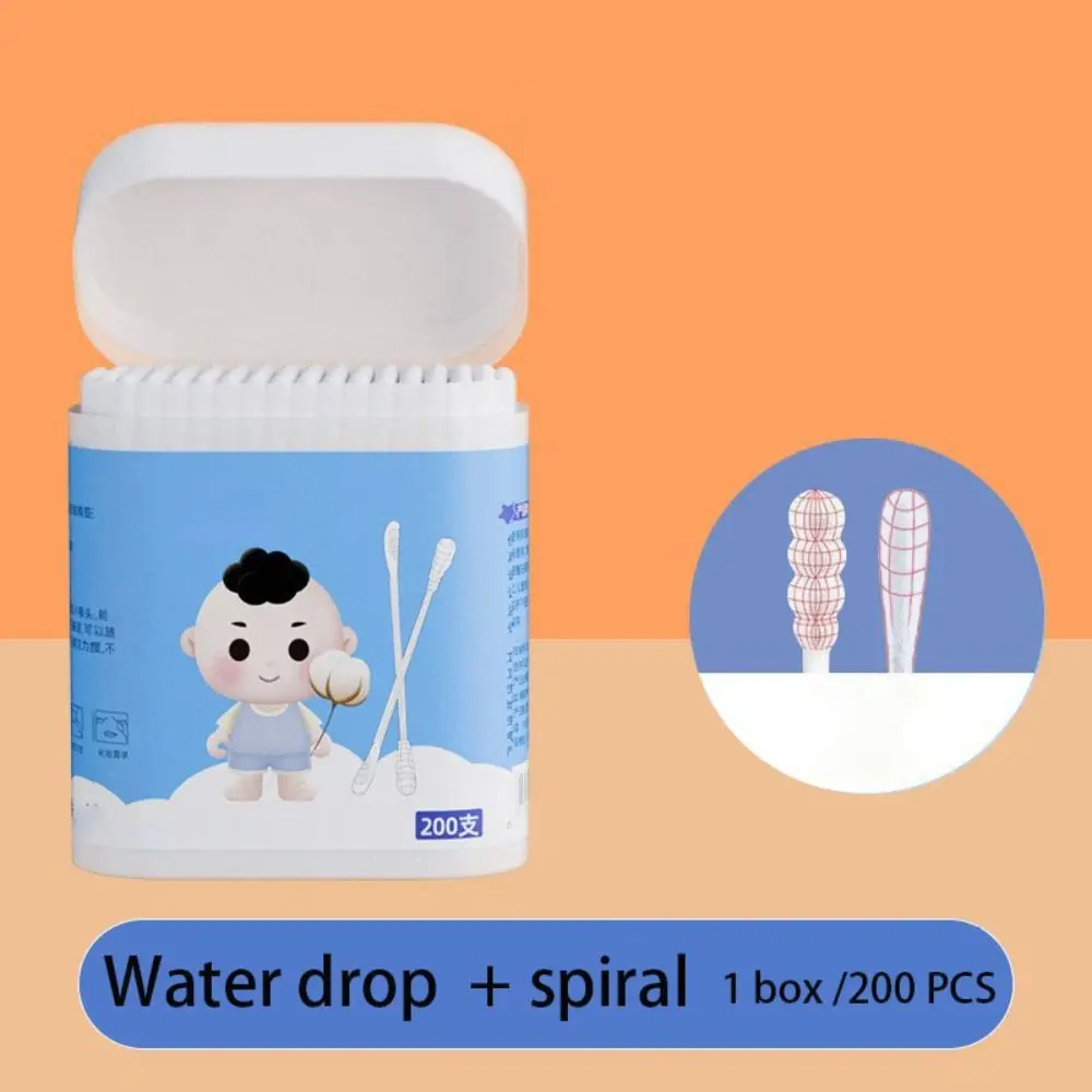 

200 pcs Simple Dual Tips Baby Cotton Swab Extra Thin Stem Degreasing Cotton Ear Wax Spoon Scoop Spiral Nose Young Children