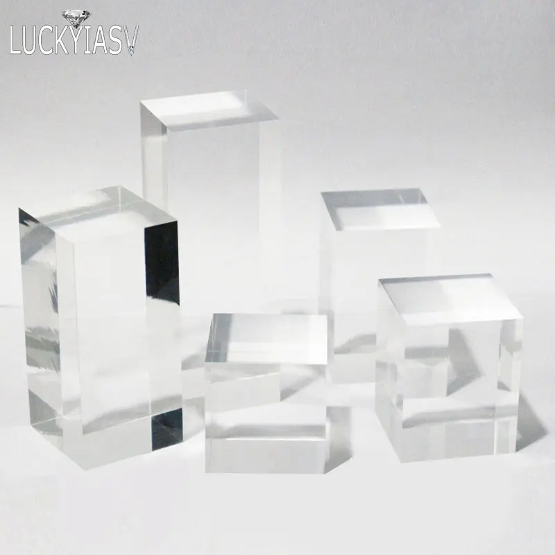 Acrylic Plexiglass Square Stamping Transparent Block Cosmetics Display Stand Photography Props Dolls Perfume Ring Jewelry Holder