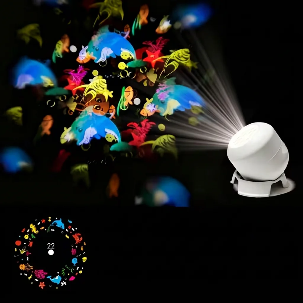 LED Ocean Projection Lights 360° Rotating Dynamic Projecting USB Powered Ambient Light for Bedroom Birthday Christmas Decor Gift